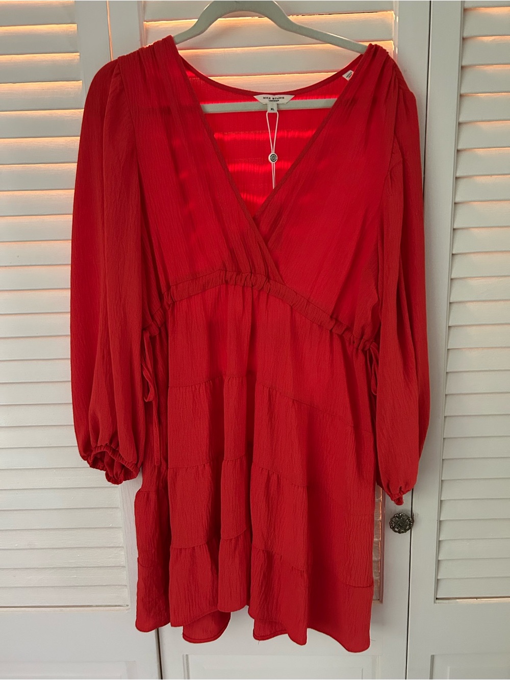 Max Studio Orange V-Neck Tiered Dress
